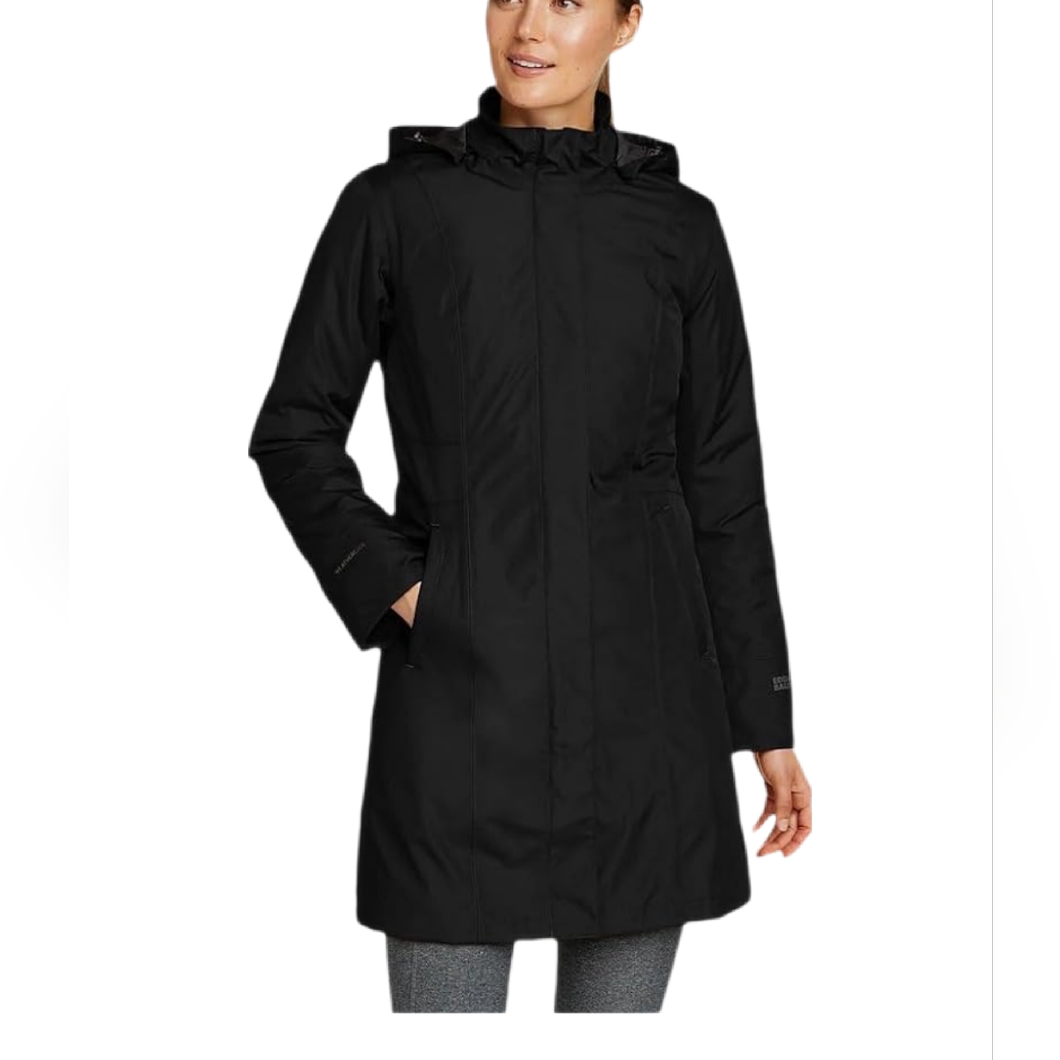 Eddie Bauer Girl On The Go Insulated Waterproof Trench Rain Coat - Black- Petite